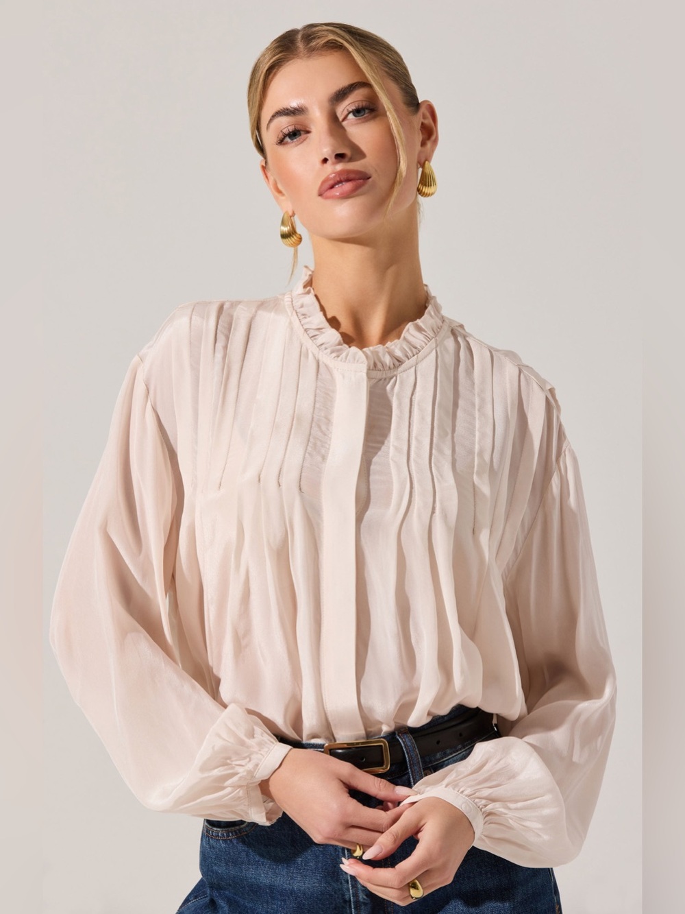 Ashton Pleated Ruffle Trim Top